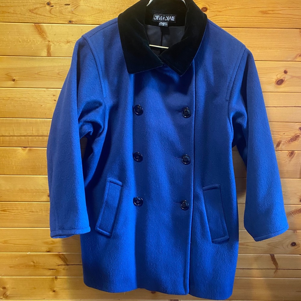 Steve Searle Royal Blue Double Breasted Velvet Collar Wool Blend Coat Size 2